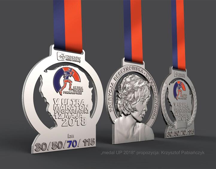 Medal Ultramaratonu Podkarpackiego z 2018 roku. 