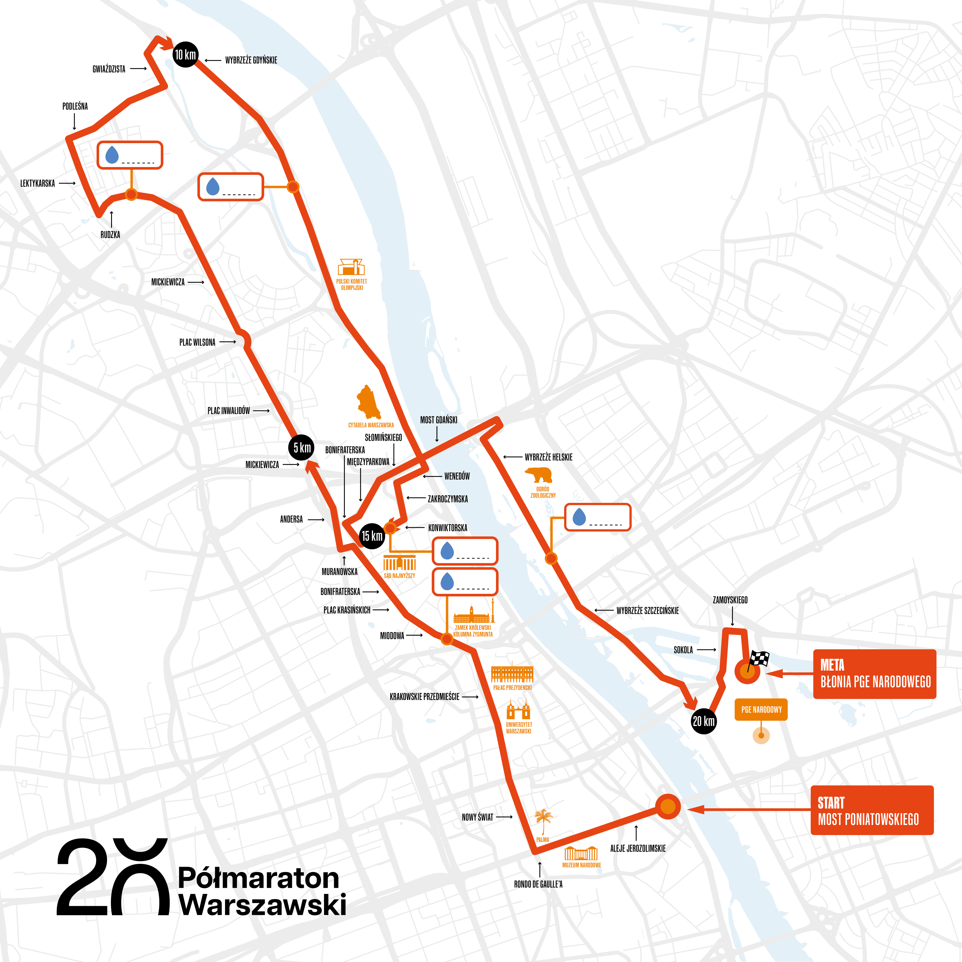 Trasa 20. Półmaratonu Warszawskiego